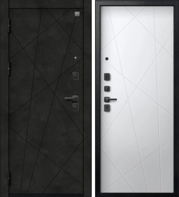 Фото Дверь V-16 Черный муар + Бетон темный - Кашемир белый DIS007353